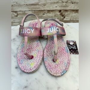 juicy couture slides Sz 5 Ankle T Strap Thong Sandals Pink  # 046